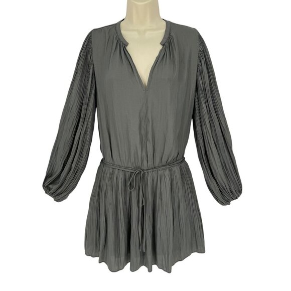 Mustard Seed Women's Mini Dress Pleated Gray Balloon L/S Belted Size S NWT - Picture 15 of 15